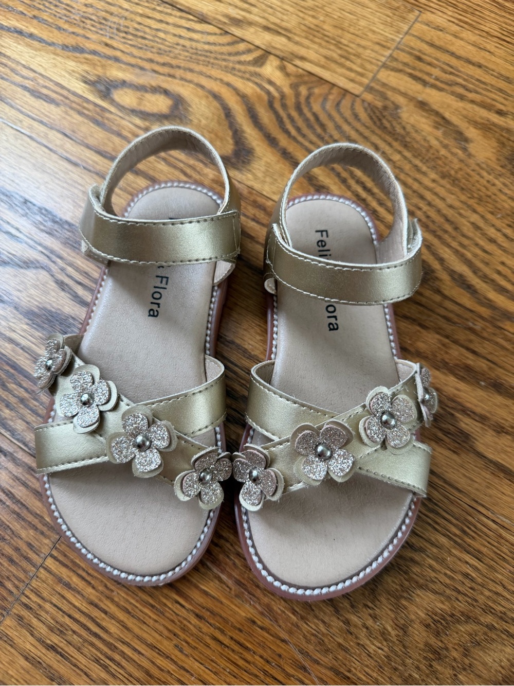 Girls' Gold Floral Strap Sandals